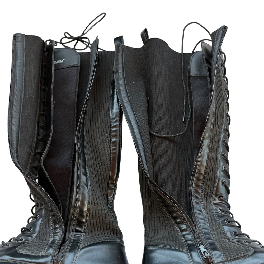Truffle Collection Combat Boots Womens 10 Black Excellent Vegan Lug Sole Ribbed - Picture 3 of 16